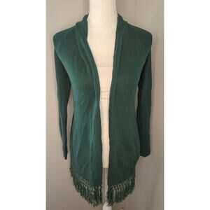 Lilly Pulitzer Fringe Cardigan XS Green Open Front Boho Sweater